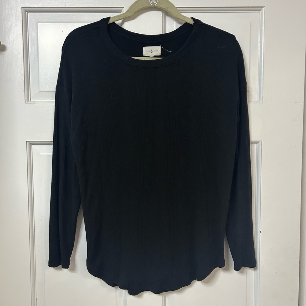 Lou & Grey Black Ribbed Long Sleeve Crew Tee